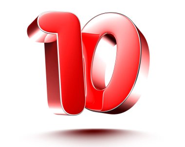 Beyaz arkaplan illüstrasyonunda kırmızı numaralar 10. (Kırpma Yolu ile).