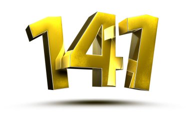 Altın numaralar 141 beyaz arkaplan çizimi 3D görüntüleme üzerinde izole edildi. (Kırpma Yolu ile).