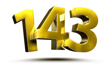 Altın numaralar 143 beyaz arkaplan çizimi 3D görüntüleme üzerinde izole edildi. (Kırpma Yolu ile).