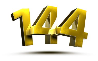 Altın numaralar 144 beyaz arkaplan çizimi 3D görüntüleme üzerinde izole edildi. (Kırpma Yolu ile).