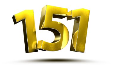 Altın numaralar 151 beyaz arkaplan çizimi 3D görüntüleme üzerinde izole edildi. (Kırpma Yolu ile).