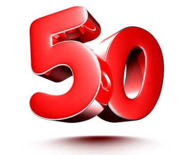 Beyaz arkaplan illüstrasyonunda 50 kırmızı numara. (Kırpma Yolu ile).