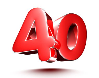 Kırmızı numaralar beyaz arkaplan çiziminde 40 izole edilmiş, 3D görüntüleme. (Kırpma Yolu ile).