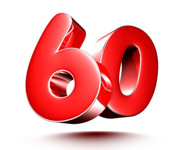 Beyaz arkaplan resimlerinde 60 kırmızı numara izole edildi. 3D görüntüleme. (Kırpma Yolu ile).