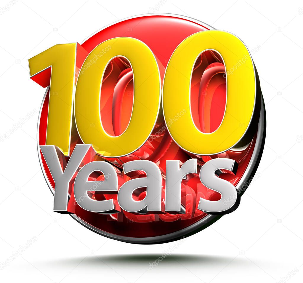 100 Years isolated on white background illustration 3D rendering.(with Clipping Path).