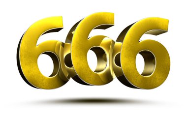 Altın numaralar 666 beyaz arkaplan çizimi 3D görüntüleme üzerinde izole edildi. (Kırpma Yolu ile).