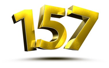 Altın numaralar 157 beyaz arkaplan çizimi 3D görüntüleme üzerinde izole edildi. (Kırpma Yolu ile).