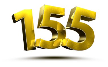 Altın numaralar 155 beyaz arkaplan çizimi 3D görüntüleme. (Kırpma Yolu ile).