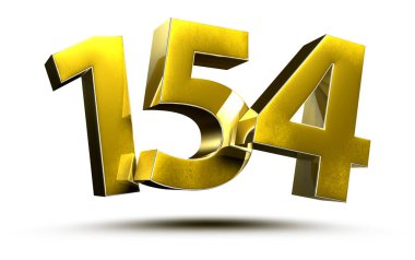 Altın numaralar 154 beyaz arkaplan çizimi 3D görüntüleme üzerinde izole edildi. (Kırpma Yolu ile).