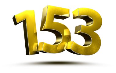 Altın numaralar 153 beyaz arkaplan çizimi 3D görüntüleme üzerinde izole edildi. (Kırpma Yolu ile).