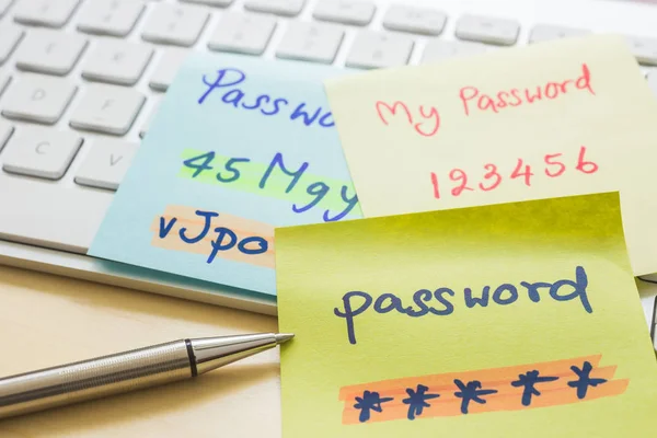 Penna Argento Che Indica Password Scrittura Con Colori Evidenziati Scritti Fotografia Stock