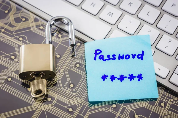 Unlock Padlock Key Secret Password Note White Keyboard Electronic Circuit Royalty Free Stock Images