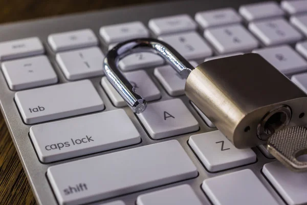 Unlock Padlock Key White Keyboard Tab Caps Lock Buttons Dark — Stock Fotó