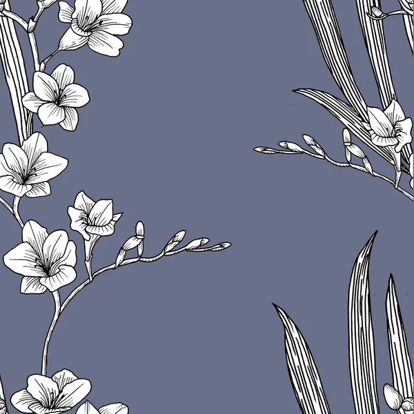 Fresia ile dikişsiz desen. Elle çizilmiş.