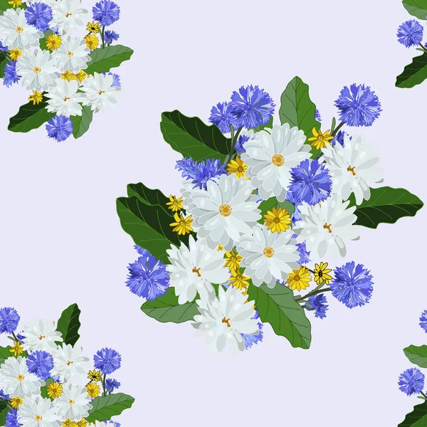 Seamless Pattern Camomile Cornflowers — Stock Vector