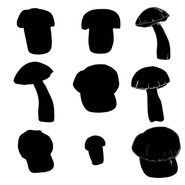 Set Mushrooms Silhouettes Black Color — Stock Vector