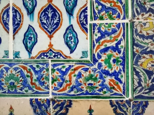 antique ceramic tile, arabesque motif