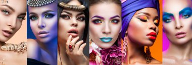 farklı türde bir fotoğraf makyaj, parlak kalıcı makyaj ile güzel kızlar