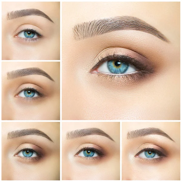 step-by-step photo in make-up, macro of female eye