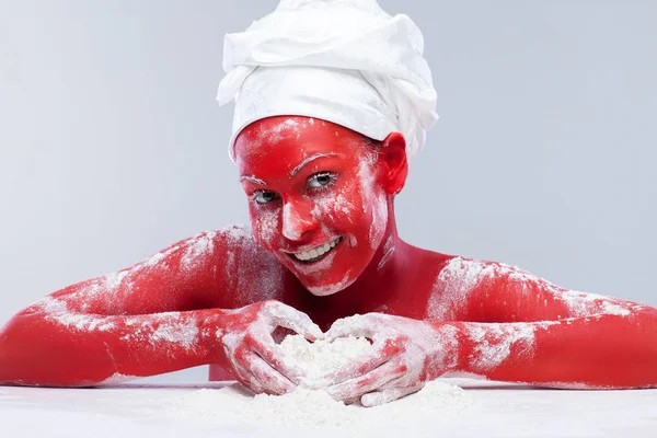 Mädchen Mit Roter Haut Höllische Köchin — Stockfoto