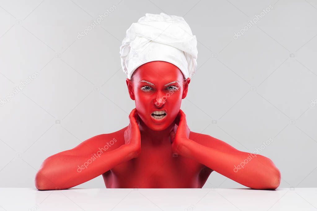 girl with red skin, hellish cook