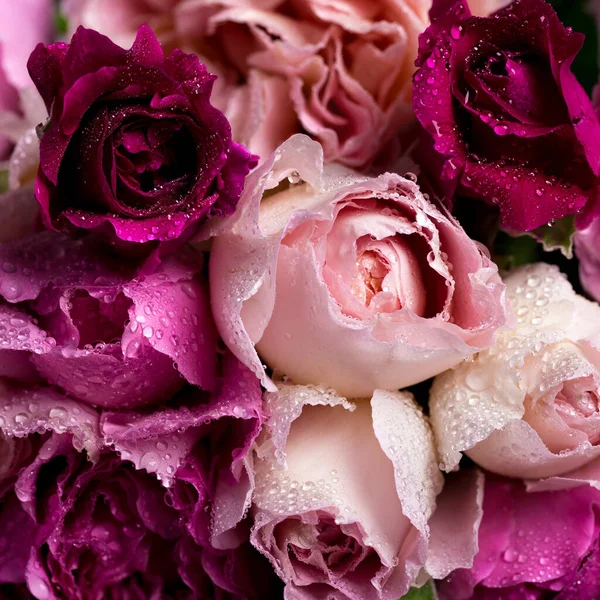 Bouquet Rose Luminose Uno Sfondo Scuro Fiori Multicolori — Foto Stock