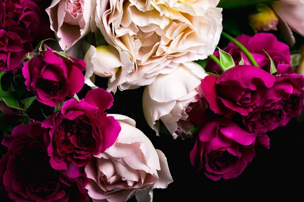 Groot Boeket Van Prachtige Rozen Kaart Van Verschillende Kleuren Rozen — Stockfoto