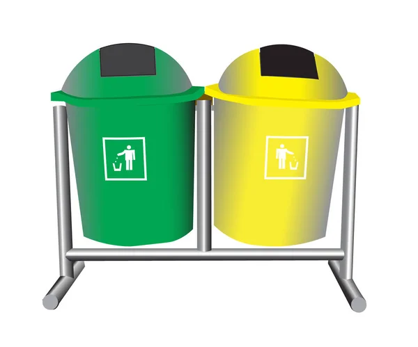 Vector Green Trash Cans Organic Waste Yellow Non Organic Waste — Stock Vector