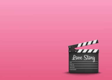 Turuncu arka planda metin aşk hikayesi ile Clapperboard. Vektör