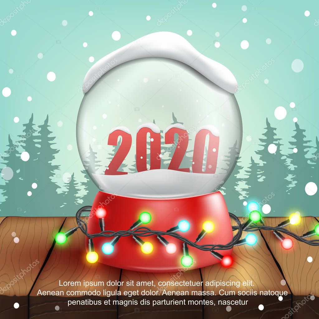 3d realistic Snow Ball with text 2020. Vector illustration