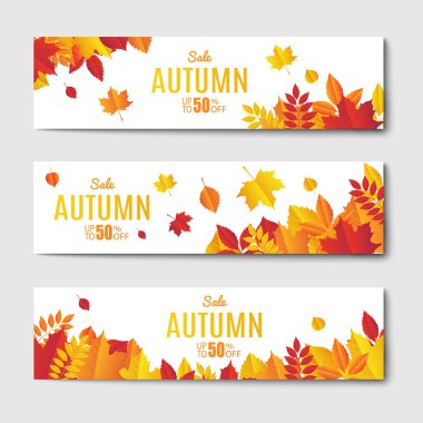 Sonbahar Satılık Banner Seti. Vektör illüstrasyon. Metin ile