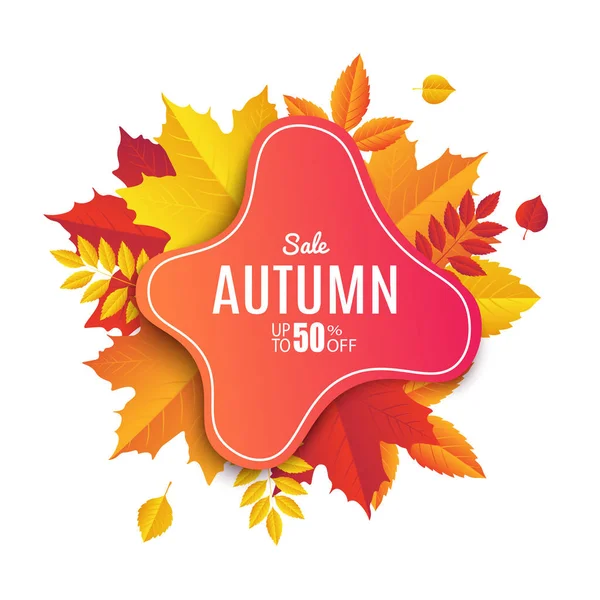 Diseño de banner de venta de otoño. Plantilla de etiqueta engomada venta otoño. Insignia promocional. Ilustración vectorial — Vector de stock