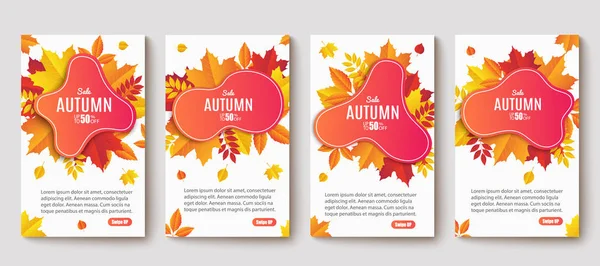 Establecer diseño de banner de venta de otoño. Plantilla de etiqueta engomada venta otoño — Vector de stock