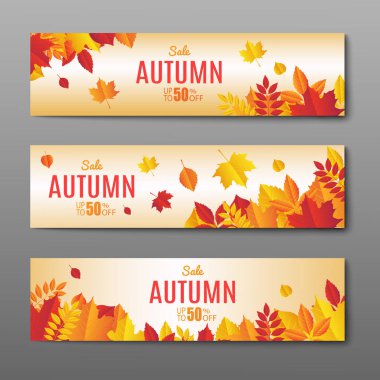Sonbahar Satılık Banner Seti. Vektör illüstrasyon. Metin ile
