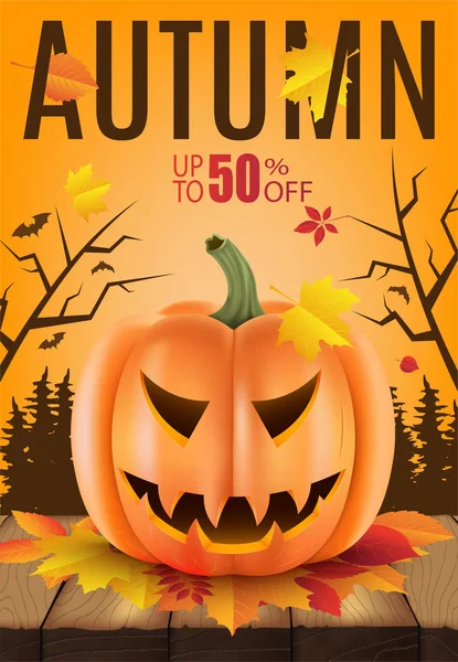 Banner de venta de otoño. Halloween Sale.Vector ilustración — Vector de stock