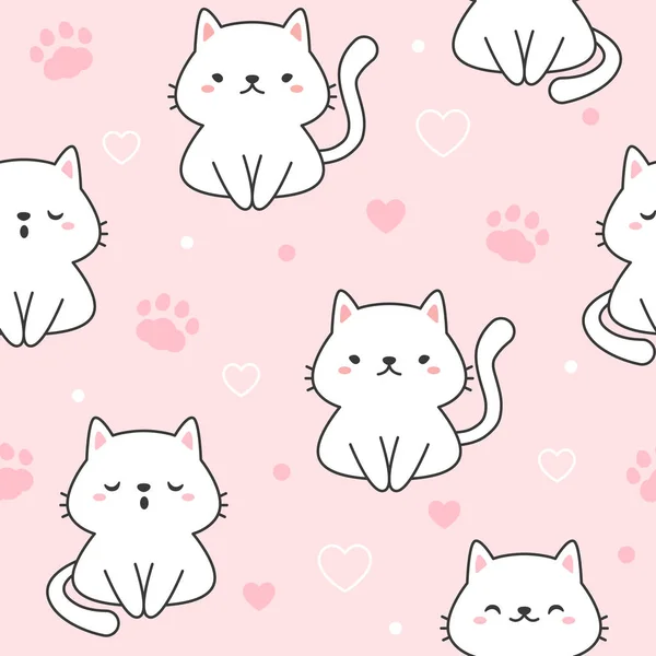 猫のシームレスな背景の繰り返しパターン 壁紙の背景 かわいいシームレスなパターンの背景 — ストックベクタ