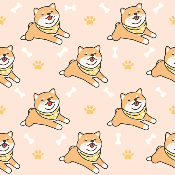 Schattige Shiba Inu Hond Naadloze Achtergrond Herhalen Patroon Behang Achtergrond — Stockvector