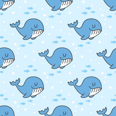 Sevimli balina sorunsuz arka plan tekrar desen, duvar kağıdı arka plan, sevimli sorunsuz desen arka plan