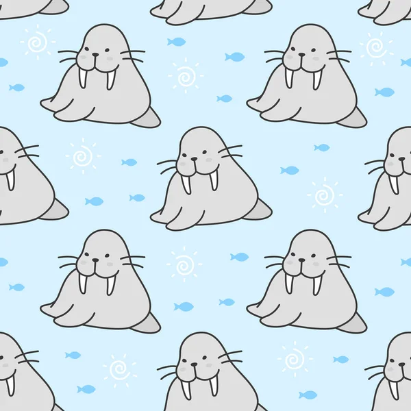 Cute walrus seamless background repeating pattern, wallpaper background, cute seamless pattern background