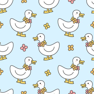 Sevimli ördek ve çiçek kolye Dikişsiz Desen Arka Plan