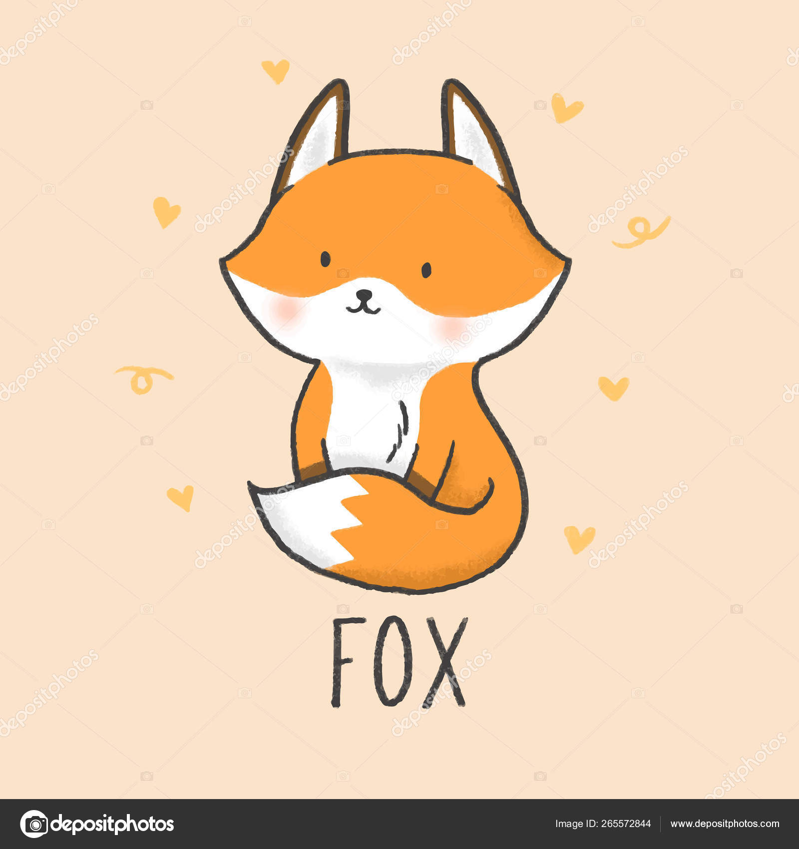 Cute Fox cartoon hand drawn style Stock Vector Image by  ©@ #265572844