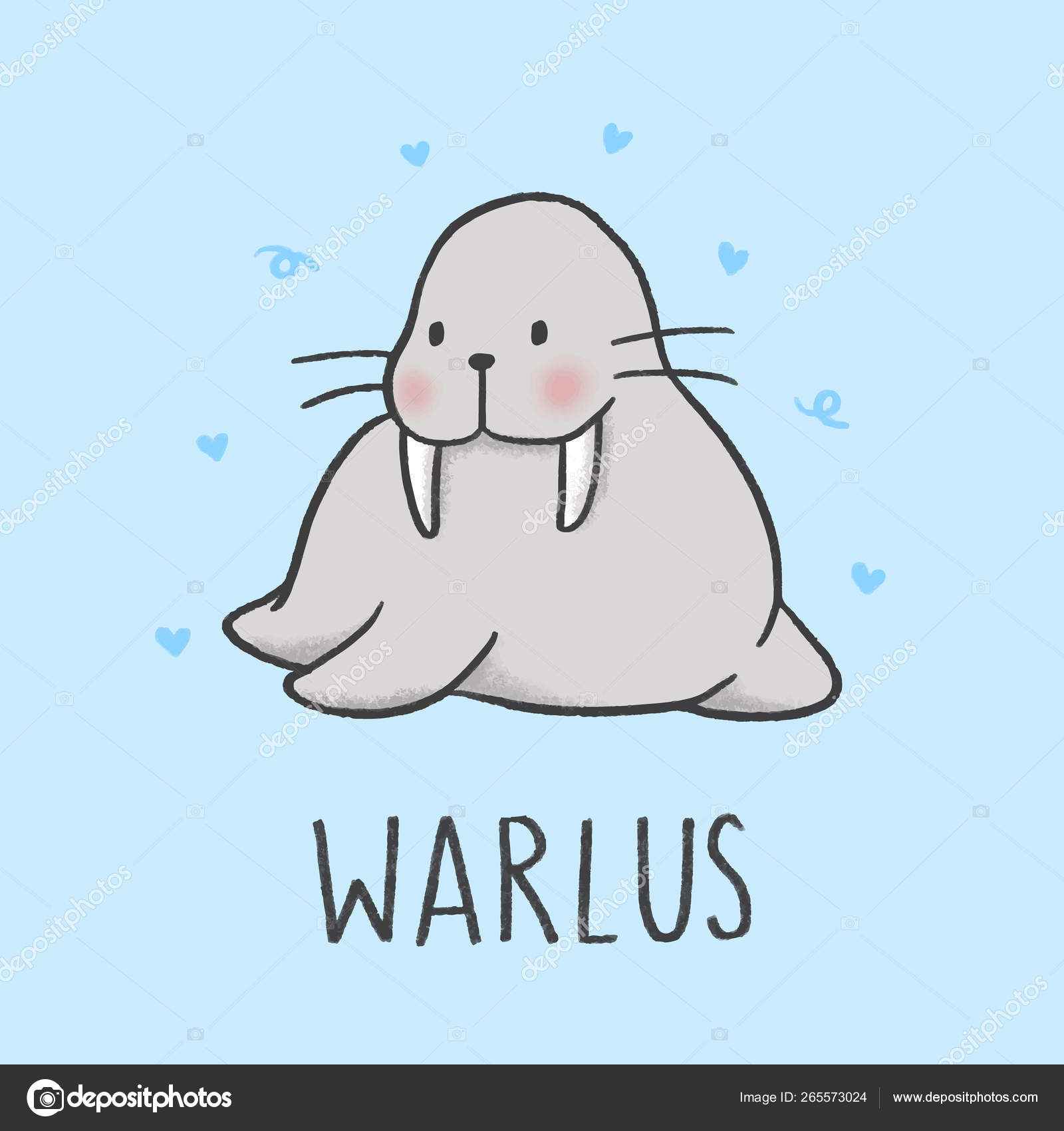 Cute Walrus cartoon hand drawn style Stock Vector Image by  ©@ #265573024