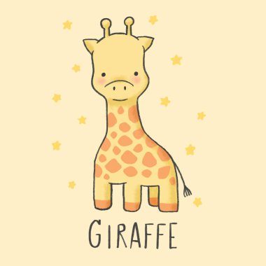 Sevimli Zürafa karikatür el çizilmiş tarzı