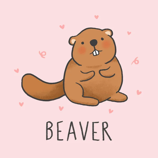 Carino Beaver cartone animato disegnato a mano stile — Vettoriale Stock