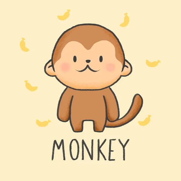 Sevimli Maymun karikatür el stil çizilmiş — Stok Vektör