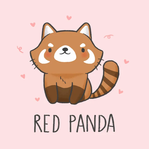 Cute Red Panda cartoon hand drawn style — Stock Vector