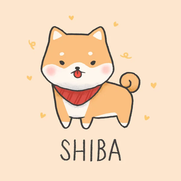 Carino Shiba Inu cane cartone animato stile disegnato a mano — Vettoriale Stock