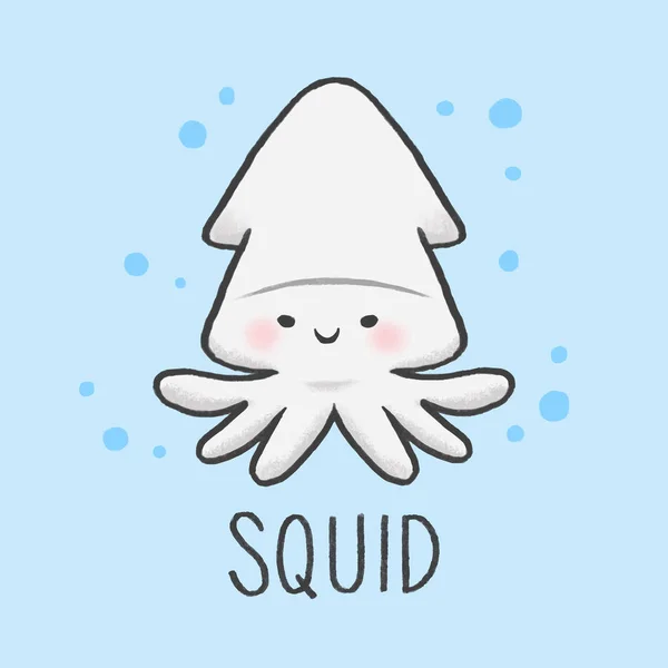 Carino calamaro cartone animato mano disegnato stile — Vettoriale Stock