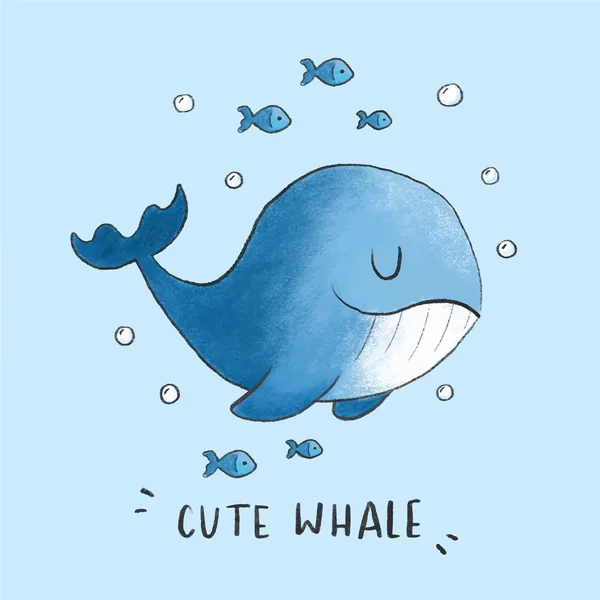 Mignon dessin animé baleine style dessiné à la main — Image vectorielle