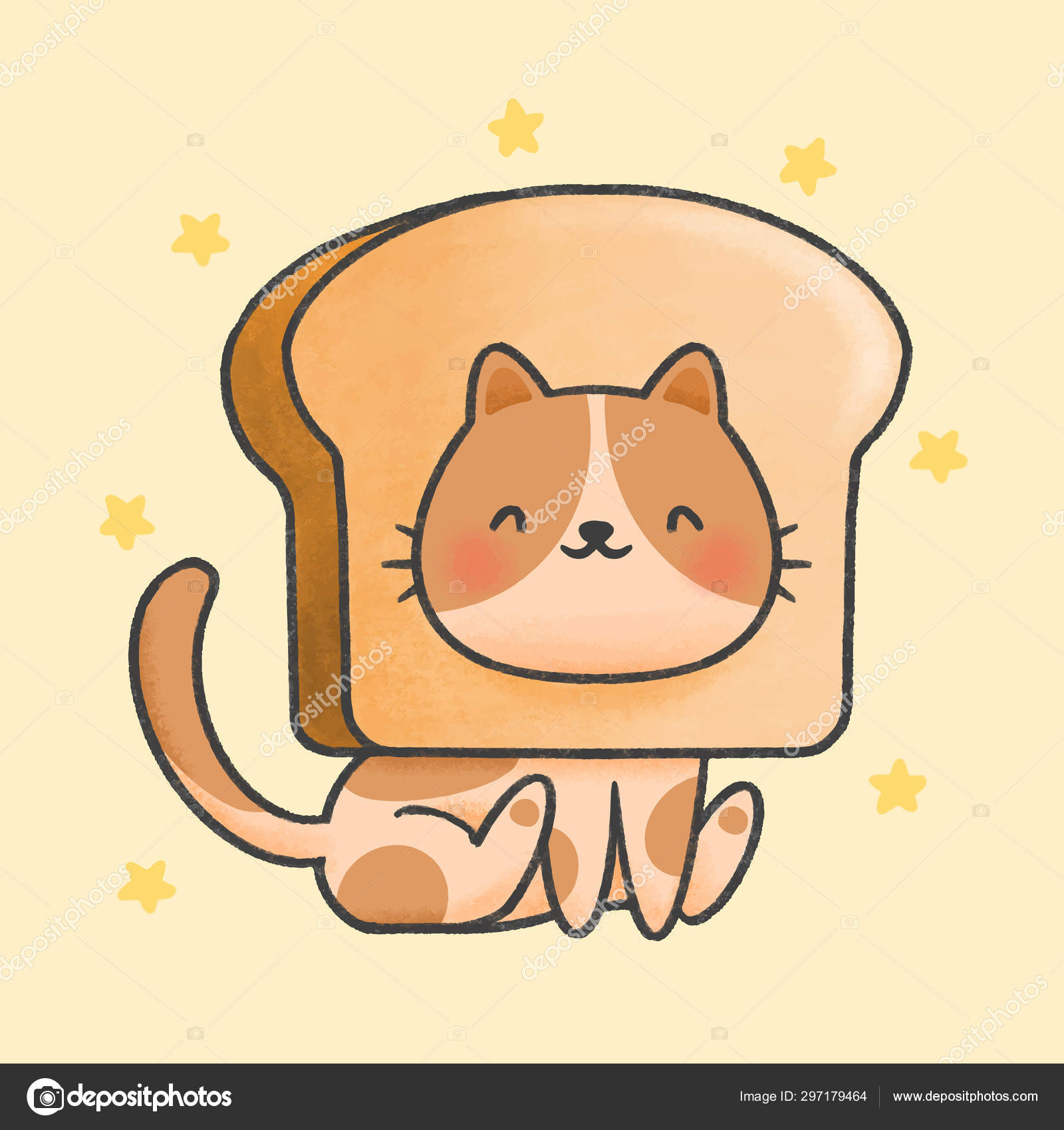 Cute Cat Bread Hat Hand Drawn Cartoon Animal Character Hand Stock Vector  Image by ©@ #297179464